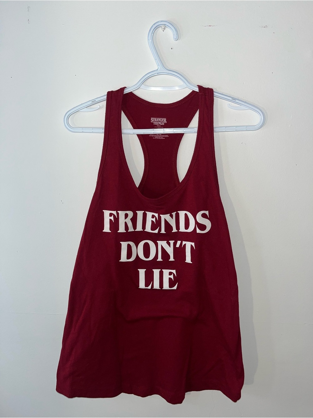 Hot Topic Women's Maroon Racerback Tank with 'Friends Don't Lie' Print